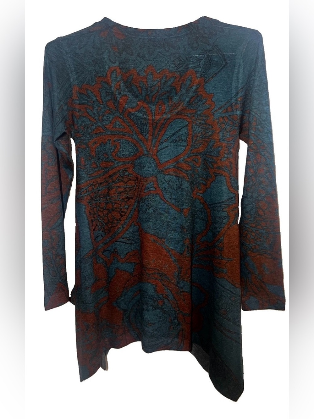 Soft Surroundings S Renaissance Tunic Top Green Floral Lagenlook Asymmetrical - Picture 2 of 7